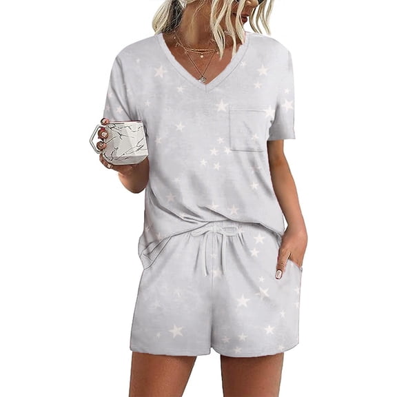 Ekouaer Women's Pajamas Sets Short Sleeve Lounge Sets Sleepwear Casual Two Piece Pjs With Pockets