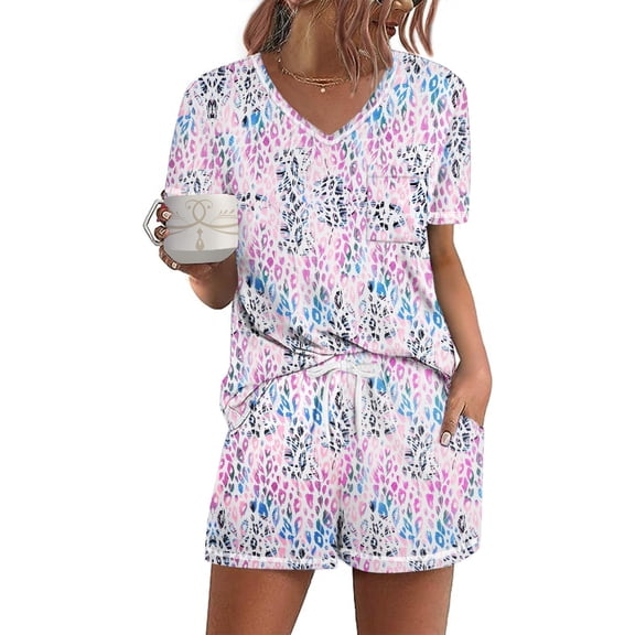 Ekouaer Women's Pajamas Sets Short Sleeve Lounge Sets Sleepwear Casual Two Piece Pjs With Pockets