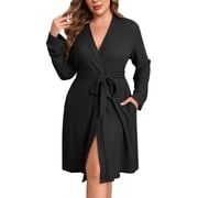 Ekouaer Womens Plus Size Robe Waffle Knit Bathrobe Short Lightweight Kimono Robes with Pockets Maternity Robe