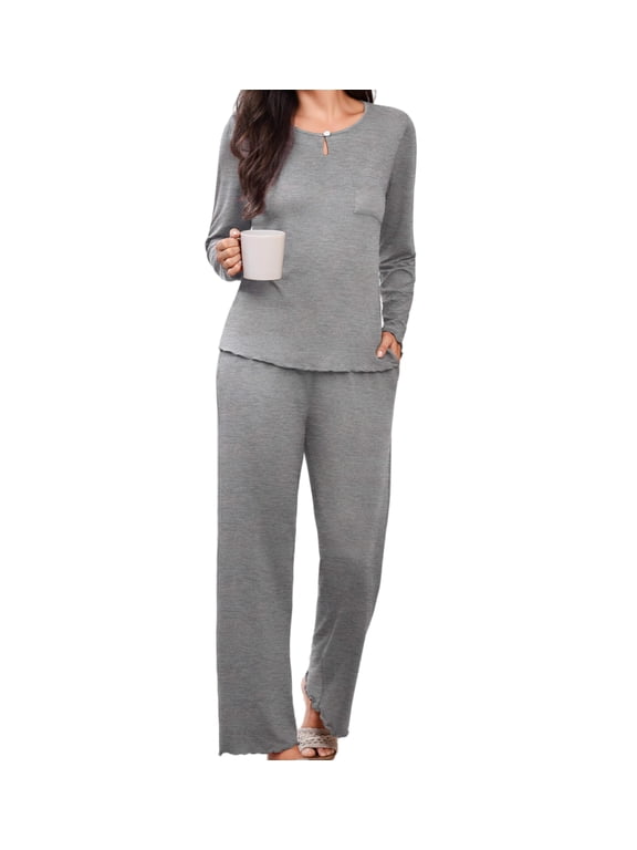 Womens 2 Piece Pajama Sets Long Sleeve Sleepwear Soft Lounge Sets with Pockets