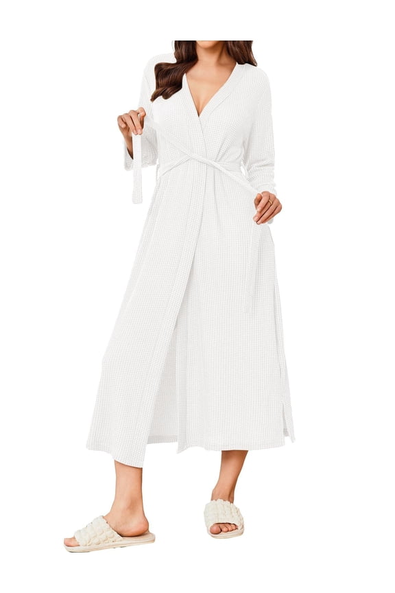 Women's Robe Long Waffle Knit Bathrobe Lightweight Soft Kimono Robes Loungewear