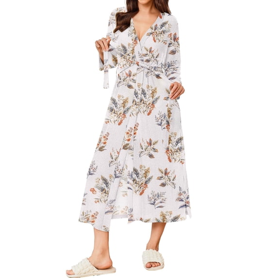 Ekouaer Women's Robe Long Waffle Knit Bathrobe Lightweight Soft Kimono Robes Loungewear