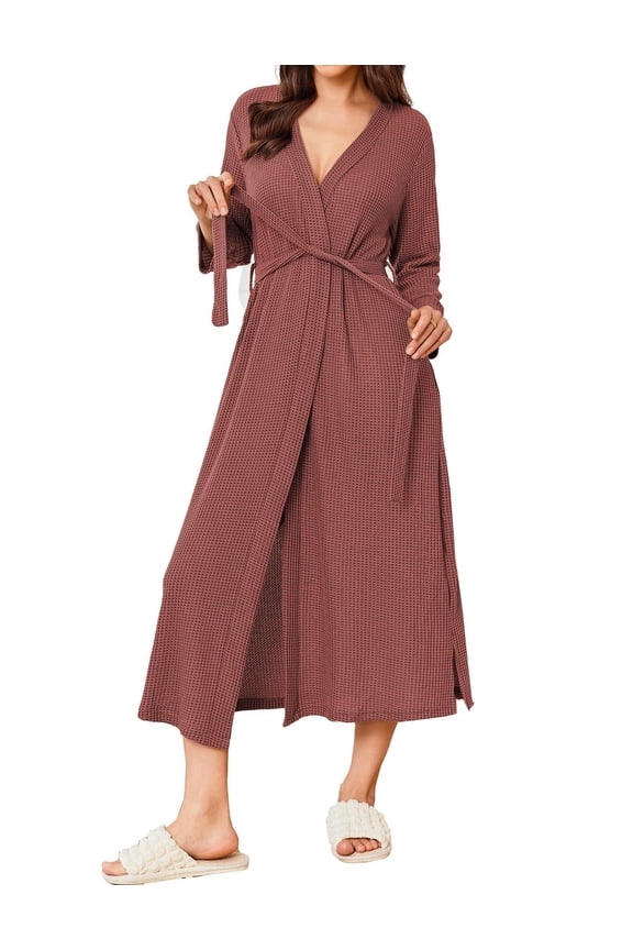 Women's Robe Long Waffle Knit Bathrobe Lightweight Soft Kimono Robes Loungewear