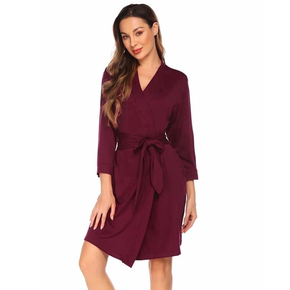 Ekouaer Women‘s Robes Lightweight 3/4 Sleeve Short Knit Bathrobe Soft Knee Length Sleepwear Robes with Pockets