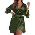 thumbnail image 1 of Ekouaer Women Satin Kimono Robe Valentines Lingerie Ruffle Belted 3/4 Sleeve Bathrobe for Bridesmaids, Wedding & Special Occasions, 1 of 6