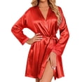 thumbnail image 1 of Ekouaer Women's Satin Robes Long Sleeve Silk Robe Bride Bridesmaid Robes Bridal Robes Soft Kimono Bathrobe, 1 of 6