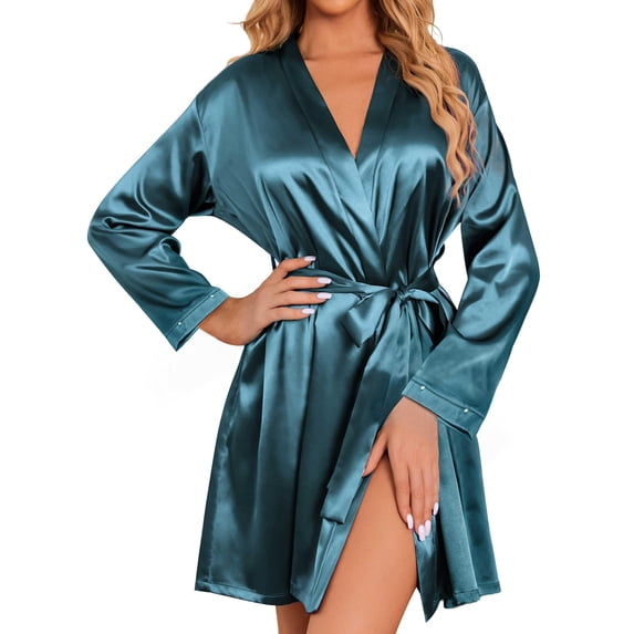 Ekouaer Women's Satin Robes Long Sleeve Silk Robe Bride Bridesmaid Robes Bridal Robes Soft Kimono Bathrobe