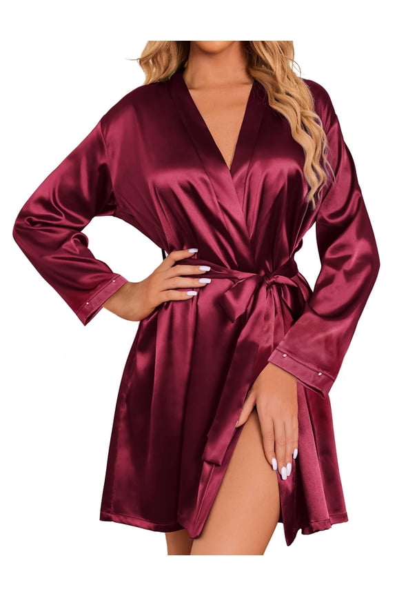 Women's Satin Robes Long Sleeve Silk Robe Bride Bridesmaid Robes Bridal Robes Soft Kimono Bathrobe