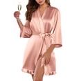 thumbnail image 1 of Ekouaer Women's Short Silk Robes Bride Bridesmaid Kimono Satin Bathrobe V Neck 3/4 Sleeve Sleepwear with Pockets, 1 of 6