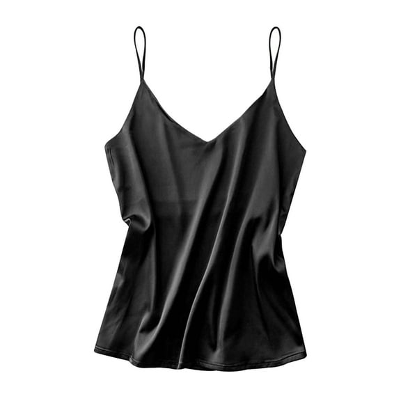 Ekouaer Women's Silk Satin Tank Top Sexy V Neck Cami Top Spaghetti Strap T Shirt Blouse