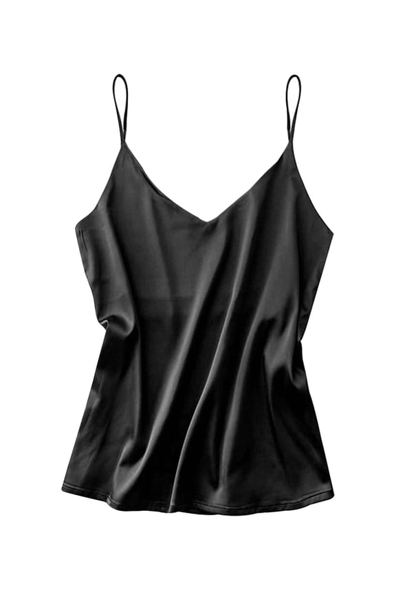 Women's Spaghetti Straps Tank Tops V Neck Satin Camisole Sleeveless Cami Soft Shirt Tops Blouse