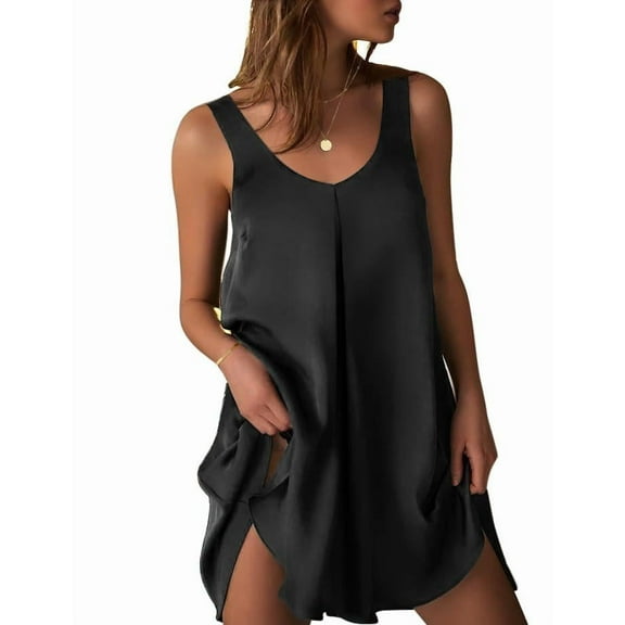 Ekouaer Women's Sleeveless V Neck Satin Nightgown