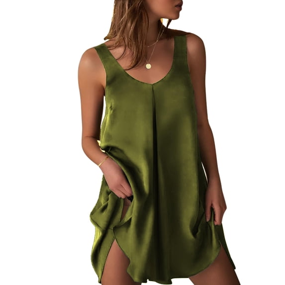 Ekouaer Women's Sleeveless V Neck Satin Nightgown