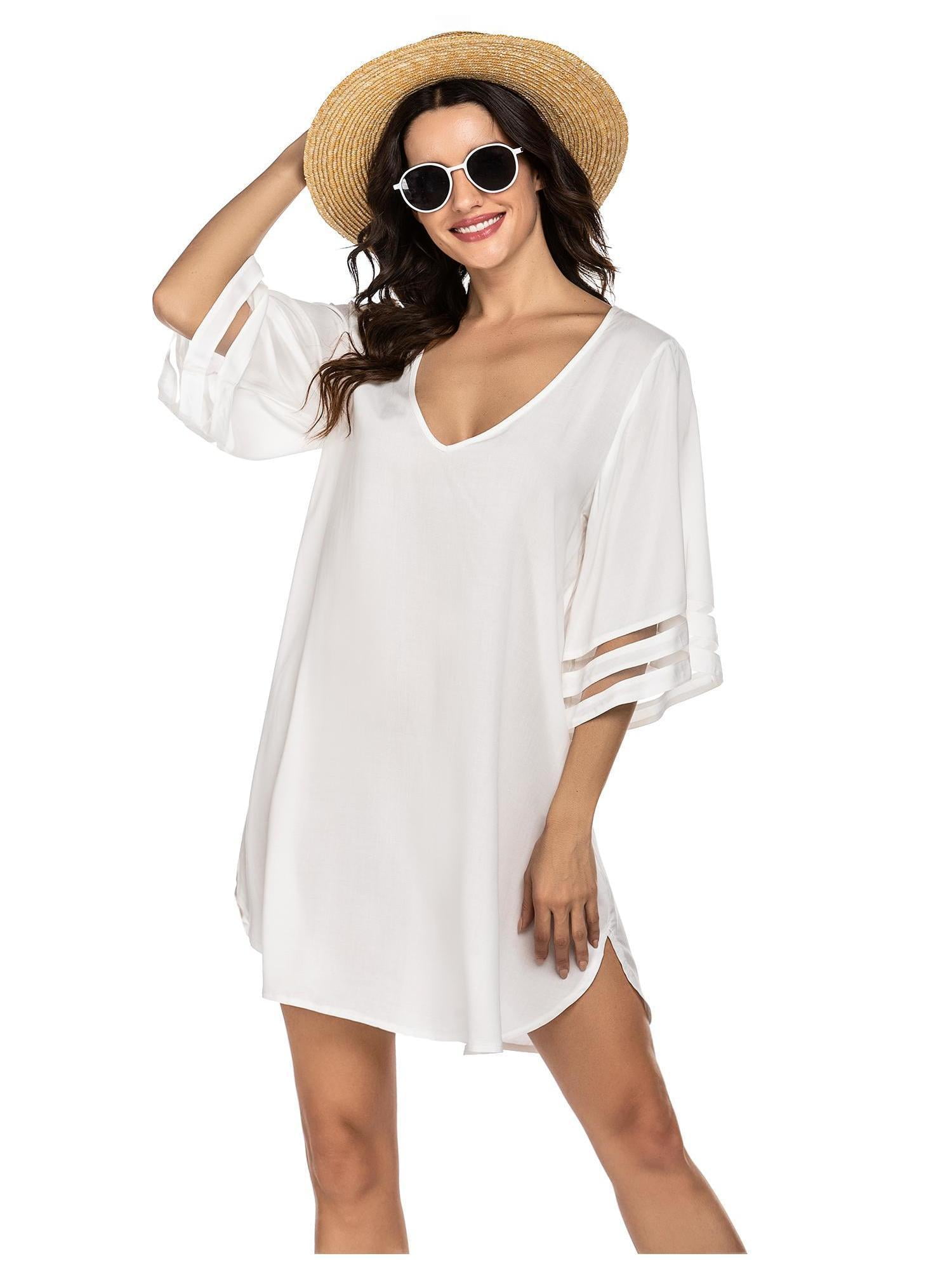 Ekouaer Women's Swimsuit Cover Ups Summer 3/4 Bell Sleeve Casual