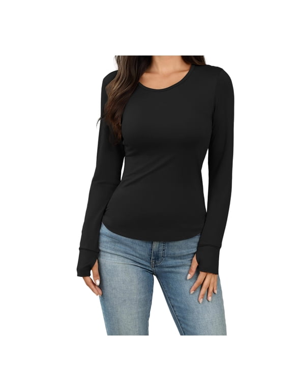 Womens Thermal Long Sleeve Crewneck Top Soft Base Layer Everyday Comfort Thermal Shirt