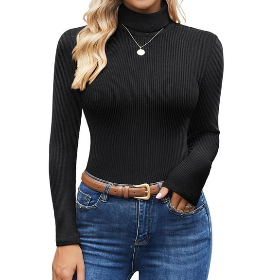 Ekouaer Women's Turtleneck Shirts Ribbed Pullover Sweater Long Sleeves Tops Midweight Thermal Underwear Blouse