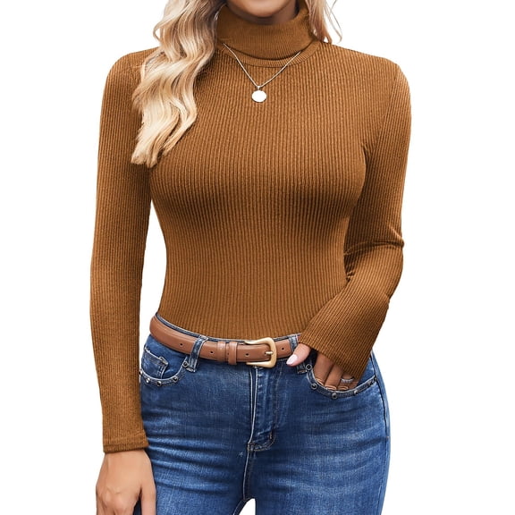 Ekouaer Women's Turtleneck Shirts Ribbed Pullover Sweater Long Sleeves Tops Midweight Thermal Underwear Undershirts
