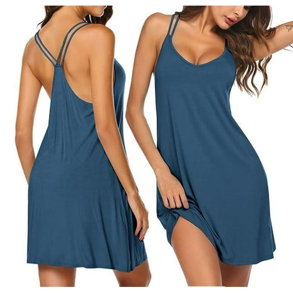 Ekouaer Spaghetti Strap Nightgowns Racerback Sleeveless Night Shirt Sexy Sleepdress Daily Wear Cami Dress V Neck Sleepwear