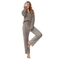 thumbnail image 1 of Ekouaer Women's Waffle Knit Pajama Sets Comfy Long Sleeve Lounge Sets 2 Piece Matching Pj Sets with Pockets, 1 of 6