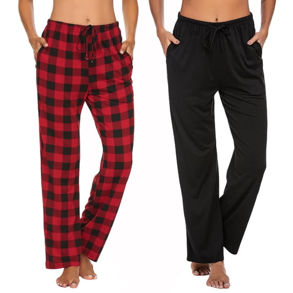Ekouaer Womens 2 Pack Lounge Pants Comfy Pajama Pants Plaid Pajama Bottoms with Pockets Drawstring Pj Bottoms