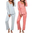 thumbnail image 1 of Ekouaer Womens 2 Pack Pajama Set Long Sleeve Pajamas Top and Pants V Neck Pjs Set Soft Sleepwear Loungewear, 1 of 6
