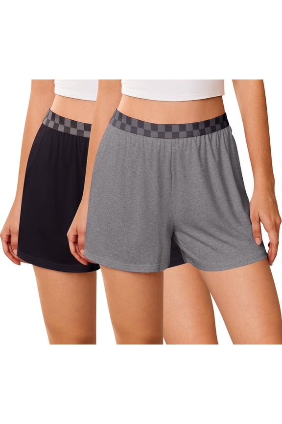 Womens 2 Pack Pajama Shorts 2026 Comfy Plaid Elastic Waist Sleep Shorts Bamboo Viscose Soft Pj Bottoms with Pockets