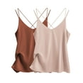 thumbnail image 1 of Ekouaer Womens 2-Pack Silk Satin Camisole Tank Top V Neck Sexy Cross Back Spaghetti Strap Cami Sleeveless Lounge Tops, 1 of 6