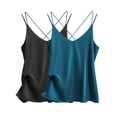 thumbnail image 1 of Ekouaer Womens 2-Pack Silk Satin Camisole Tank Top V Neck Sexy Cross Back Spaghetti Strap Cami Sleeveless Lounge Tops, 1 of 6