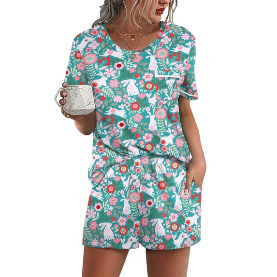 Ekouaer Womens 2-Piece Pajama Set Soft Short Sleeve Lounge Set with Pocket