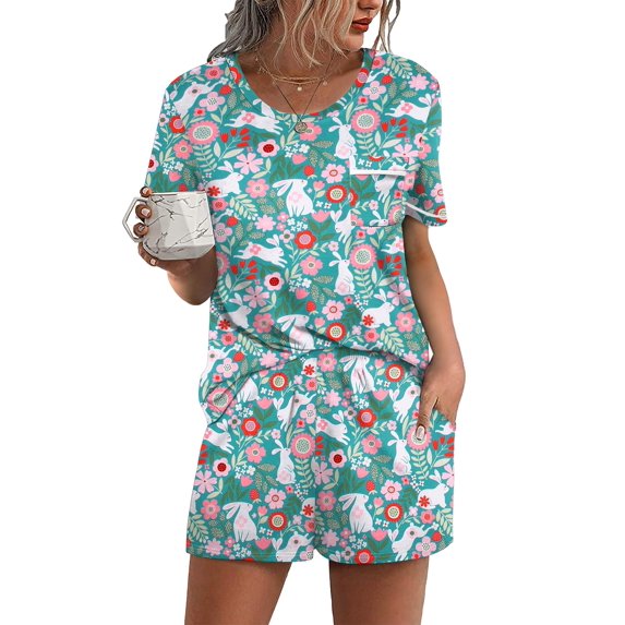 Ekouaer Womens 2-Piece Pajama Set Soft Short Sleeve Lounge Set with Pocket