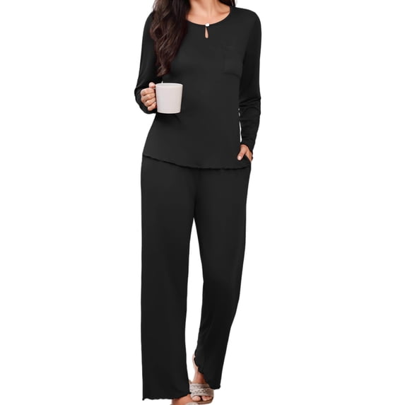 Ekouaer Womens 2 Piece Pajama Sets Long Sleeve Sleepwear Soft Lounge Sets with Pockets