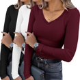 thumbnail image 1 of Ekouaer Womens 3 Pack Long Sleeve Shirts V Neck Ribbed Slim Fit Basic Tops Thermal Undershirts Casual Tee, 1 of 6