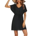 thumbnail image 1 of Ekouaer Women's Cover Up Short Sleeve Beachwear Coverups Loose V-Neck Bikini Beach Tunic Top, 1 of 6