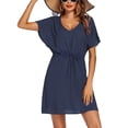thumbnail image 1 of Ekouaer Women's Cover Up Short Sleeve Beachwear Coverups Loose V-Neck Bikini Beach Tunic Top, 1 of 6