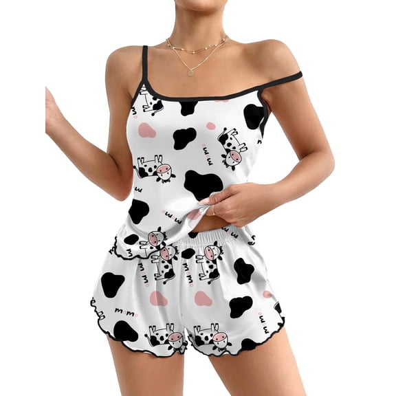Ekouaer Womens Cami Pajama Sets 2 Piece Cute Print Pjs Soft Tank Top & Elastic Waist Shorts Camisole Lounge Set