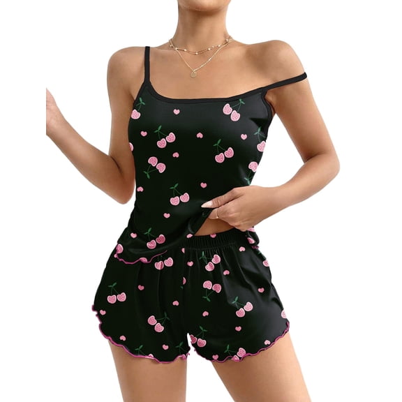 Ekouaer Womens Cami Pajama Sets 2 Piece Cute Print Pjs Soft Tank Top & Elastic Waist Shorts Camisole Lounge Set