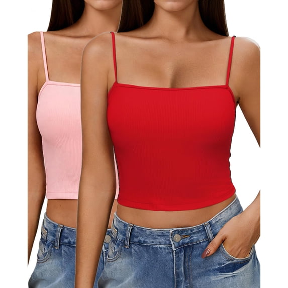 Ekouaer Womens Camisole Tank Tops Ribbed Square Neck Spaghetti Strap Crop Top Dressy Cute Cami