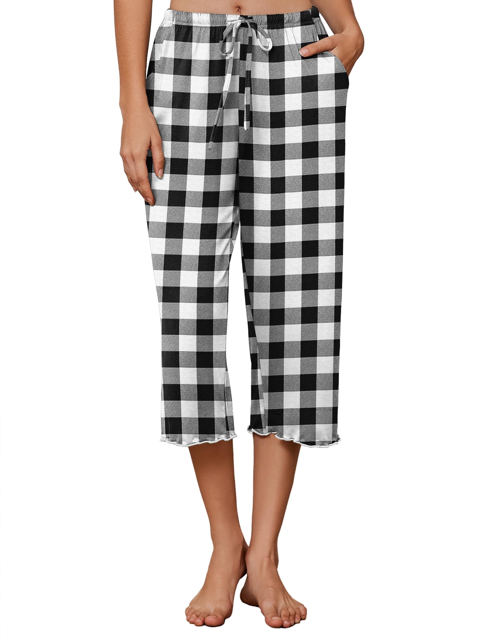 Ekouaer Womens Capri Pajama Pants 2026 Wide Leg Lounge Sleep Pants Soft ...