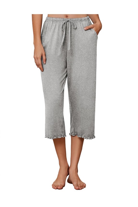 Womens Capri Pajama Pants 2026 Wide Leg Lounge Sleep Pants Soft Comfy Drawstring Pj Bottoms with Pockets