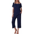 thumbnail image 1 of Ekouaer Womens Capri Pajama Sets Print Short Sleeve Sleepwear Top and Capri Pants Soft Loungewear with Pocket, 1 of 4