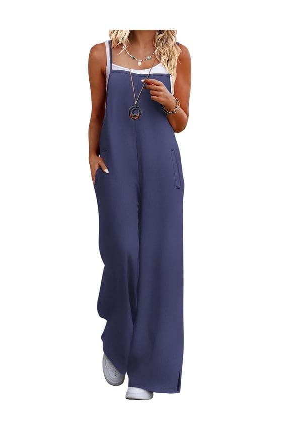 Womens Causal Sleeveless Jumpsuits Summer Boho Wide Leg Floral Rompers Pink Overalls with Pockets