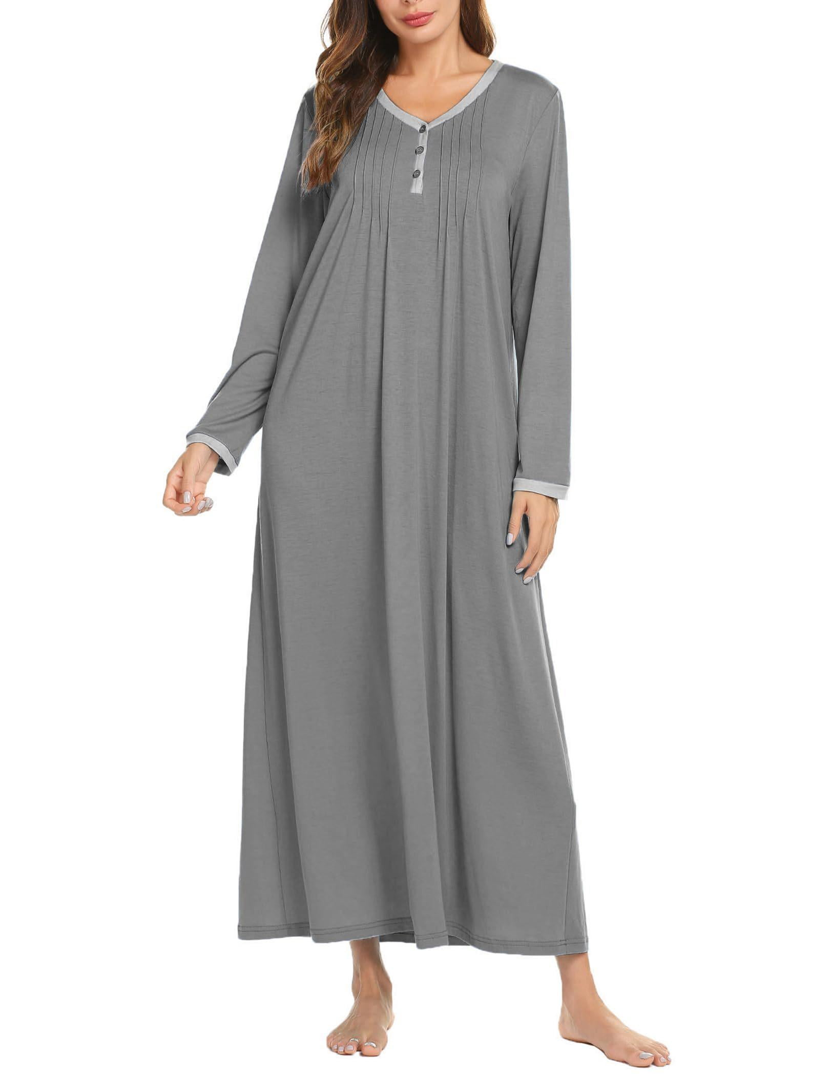 Ekouaer Womens Cotton Knit Long Sleeve Nightgown for Women, Henley Full ...