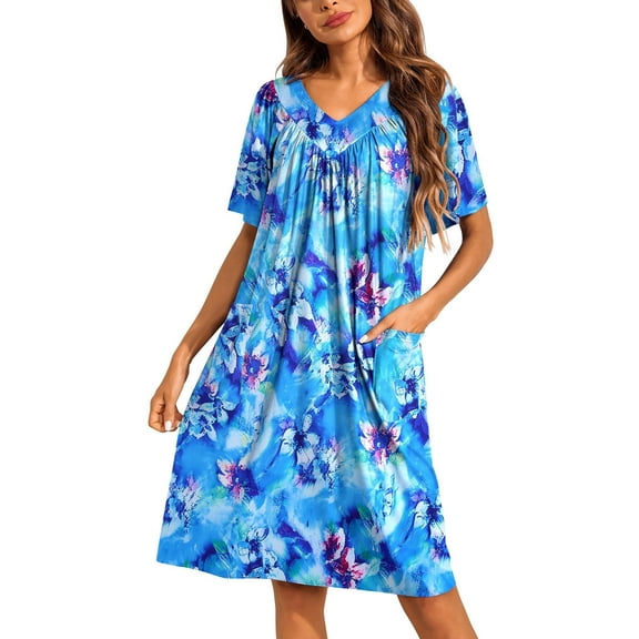 Ekouaer Womens House Dress Floral Print Moo Moos Nightgowns Moomoo Dresses Mumus with Pockets