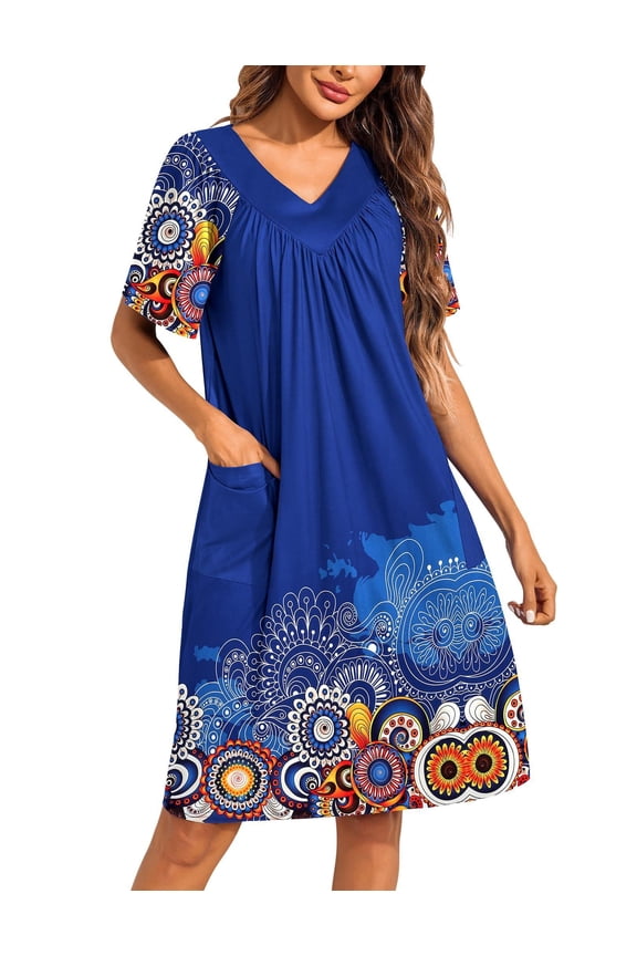 Womens House Dress Floral Print Moo Moos Nightgowns Moomoo Dresses Mumus with Pockets