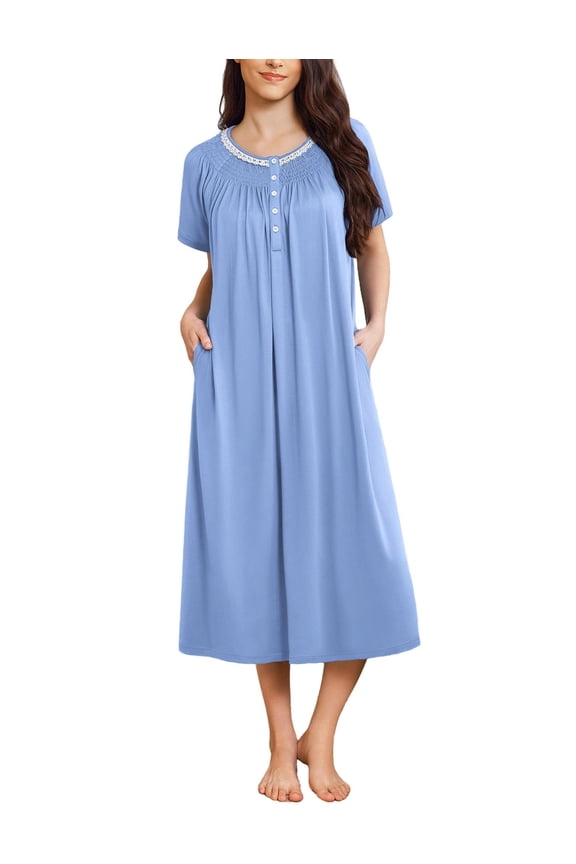 Womens House Dress Nightgown with Pockets Long Nightdress for Women