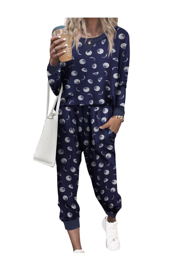 Womens Jogger Pajama Set Long Sleeve Pjs 2 Piece Gingham Lounge Joggers Set Soft Pyjamas Blue Plaid Jogger Pjs