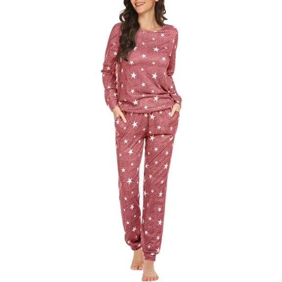 Ekouaer Womens Jogger Pajama Sets Long Sleeve Sleepwear Round Neck Nightwear Soft Pjs Lounge Sets with Pockets