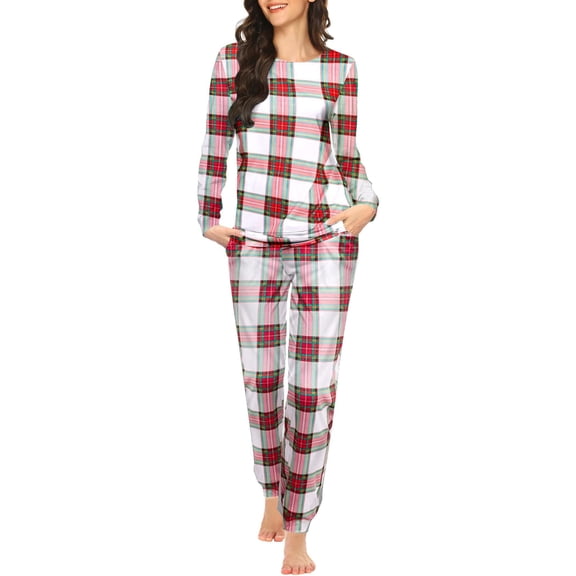 Ekouaer Womens Jogger Pajama Sets Long Sleeve Sleepwear Round Neck Nightwear Soft Pjs Lounge Sets with Pockets