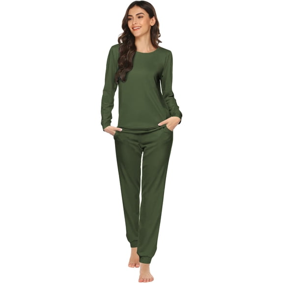 Ekouaer Womens Jogger Pajama Sets Long Sleeve Sleepwear Round Neck Nightwear Soft Pjs Lounge Sets with Pockets