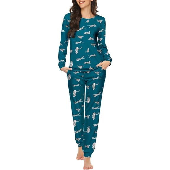 Ekouaer Womens Jogger Pajama Sets Long Sleeve Sleepwear Round Neck Nightwear Soft Pjs Lounge Sets with Pockets
